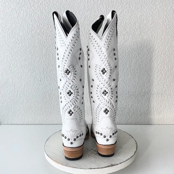 Lane COSSETTE Womens White Cowboy Boots 6.5 Western Cowgirl Mid Calf Pointed Toe - Picture 3 of 11